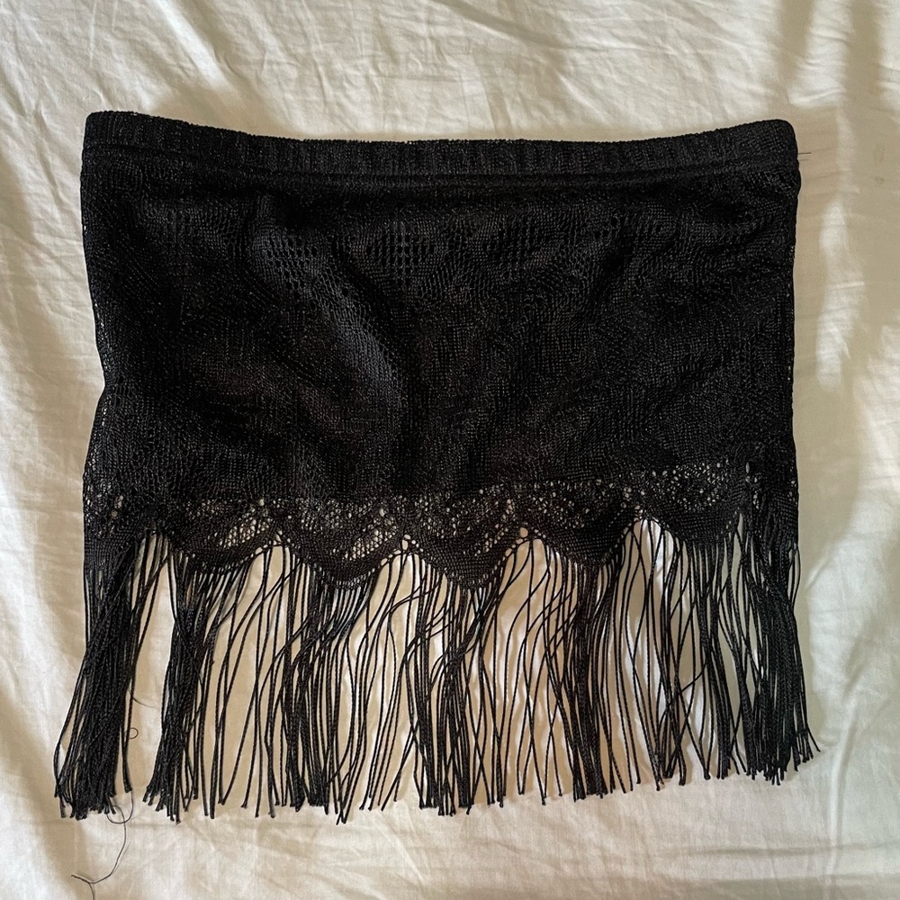 Lace fringe tube top✨